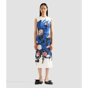Erdem Sleeveless Pencil Midi Dress in Brush Stroke Rose Cobalt Blue UK 10 US 6